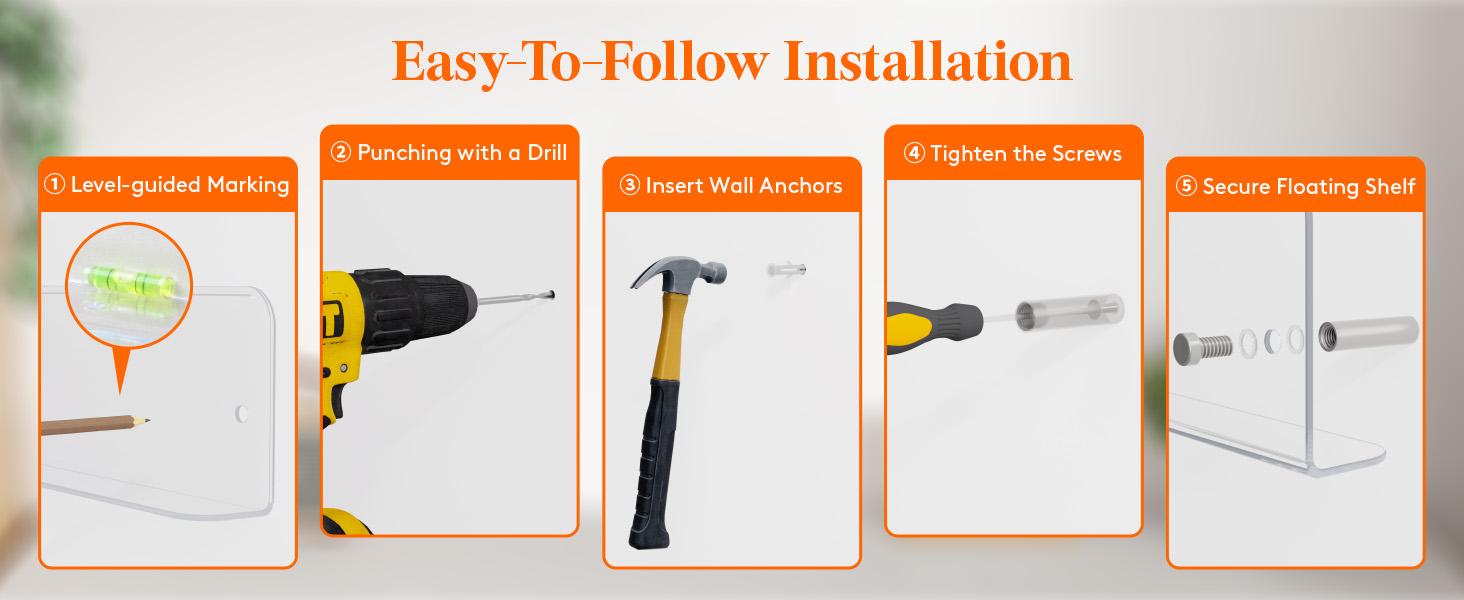 Lifewit 15" Floating Nursery Bookshelf, Clear Acrylic Wall-Mounted Racks for Kids' Magazines/Pictures, Ideal for Bedrooms and Living Rooms