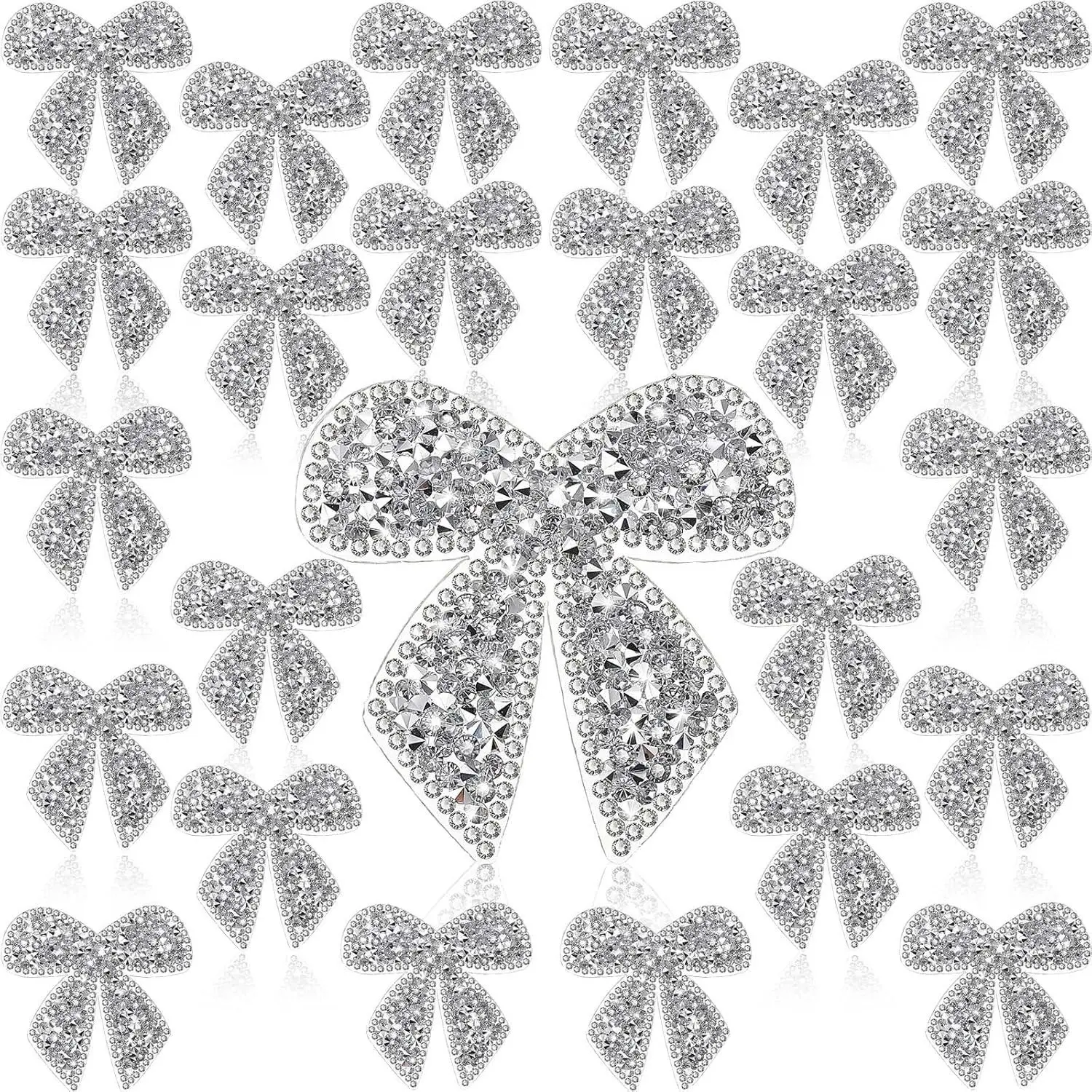 [DIY Crafts, Fashion Designers] 24pcs Glittering Bow Patches Iron on Rhinestone Crystal Appliques Patches Bow Knot Sparkling Crystal Cheer Iron on for Clothes Jeans Jackets Bags Backpacks Hats Shoes Decorations Crafts, DIY Crafts, Clothing Embellishment