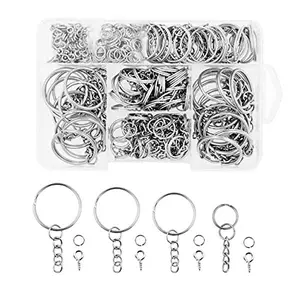 Split Key Ring with Chain Kit Keychain Rings with Open Jump Rings for Keychains Keychain Kit with Screw Eye Pins for Resin Keychain Crafts 0.6" to 1.2mm 300 PCs