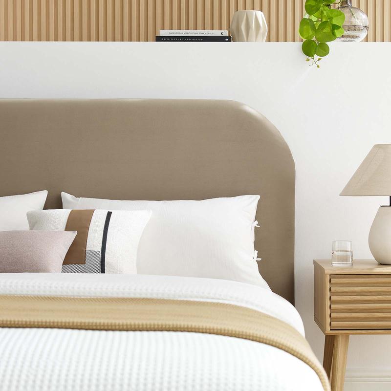 Modway Keynote Performance Velvet Curved King Platform Bed in Taupe