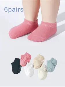 6 Pairs New Macaron Design Non-Slip Bottom Baby Boat Socks, Anti-Fall Low Top Learning Walker Socks, Comfortable and Stylish