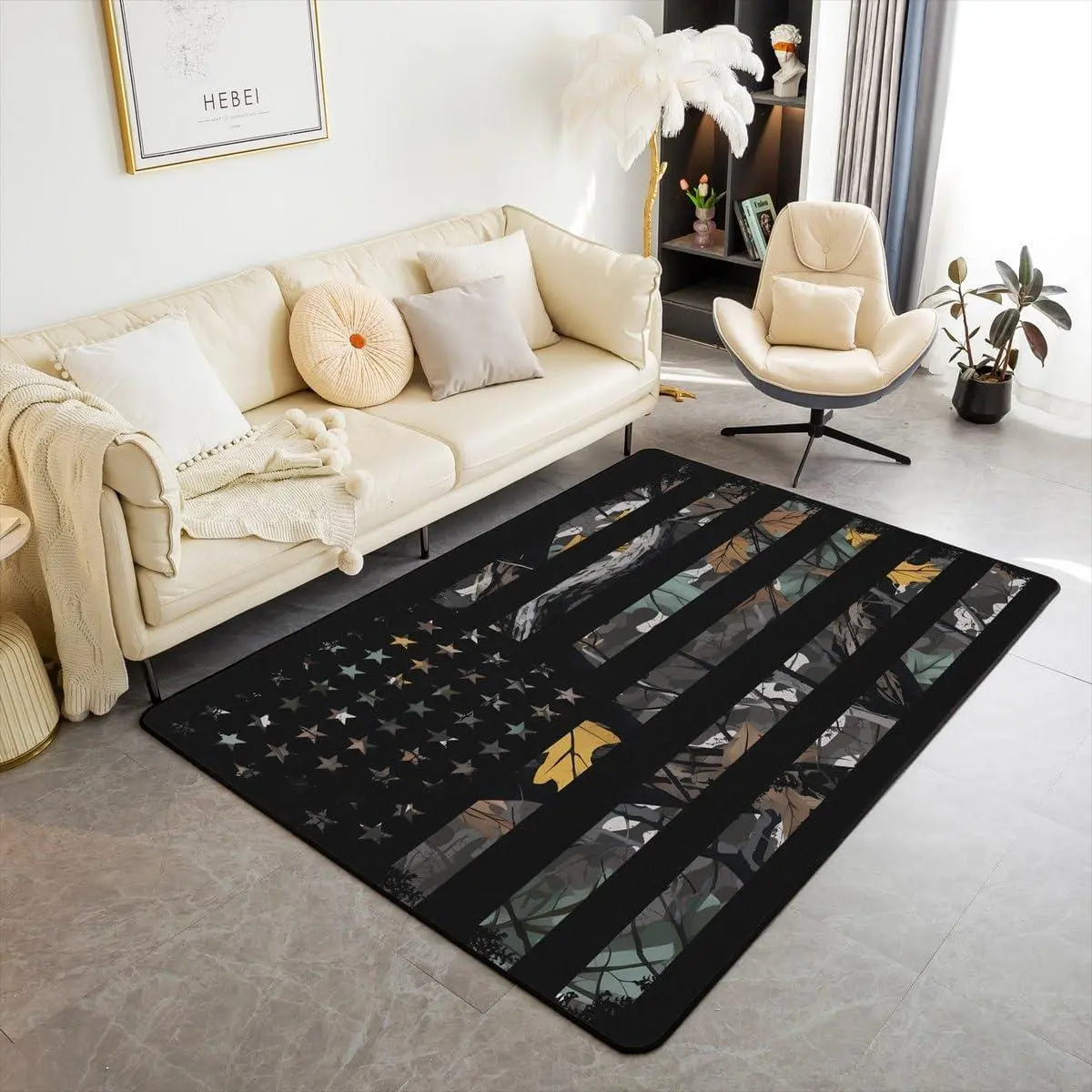 American Flag Area Rug Camouflage Decorative Carpet Set Camo Flag Living Room Rugs Branches Military Style Black Indoor Floor Mat Room Decor