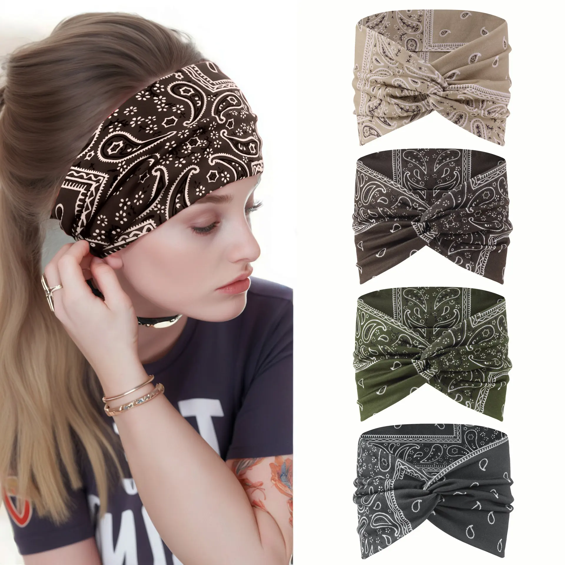 4pcs Vintage Paisley Twist Headband – Stylish Everyday Hair Accessory for Casual Outfits, Street Looks & Effortless Styling Boho Ethnic Pattern Elastic