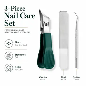 Nail Care Tool Set Thick Nail Clipper Ingrown Nail Lifter and Nail File Large Opening Anti Splash Beveled Eagle Beak Design for Thick and Hard Nails