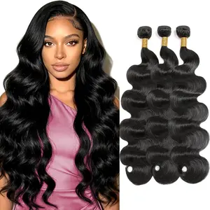 URFIRST 16A Human Hair Bundles Body Wave 100% Unprocessed Brazilian Virgin Hair 3 Bundles Human Hair Extensions Quick Weave Natural Black