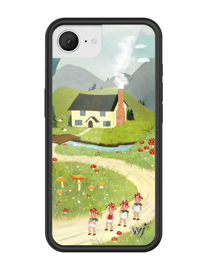 Nara | Limited Edition Trendy Collab iPhone Case | Raised Protective Black Bumper | Women Owned Small Business | Vintage Cottage Mountains Mushrooms Grass | Safety Casing Protective | Gift for Her