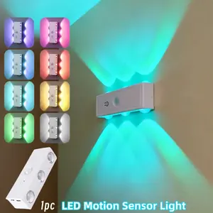 4/2/1pcs RGB LED Decorative Wall Light with Motion Sensor, Six-Head LED Atmosphere Lighting, Rechargeable, Powered, Ideal for Entryway, Hallway, Bedside, Desk, Closet, Motion Sensor Lamp