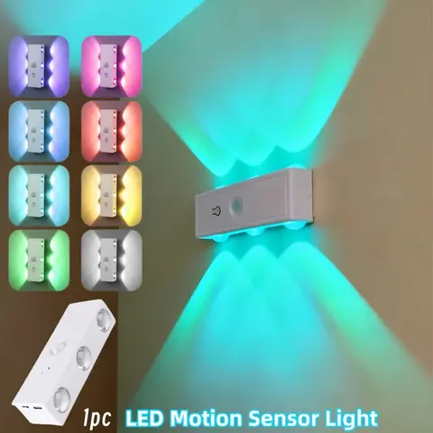 4/2/1pcs RGB LED Wall Light with Motion Sensor, Six-Head LED Atmosphere Lighting, RGB Mood Lighting, Rechargeable, Powered, Ideal for Entryway, Hallway, Bedside, Desk, Closet