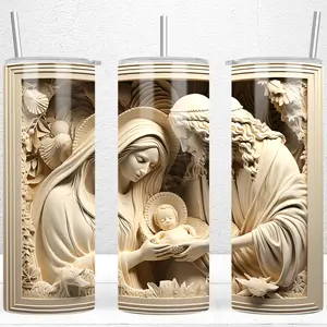 3D Nativity Scene Mary Joseph Jesus, 20oz Skinny Tumbler Religious Tumbler Jesus Birthday