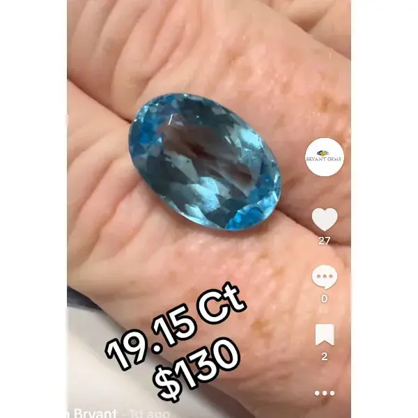 19.15ctw Natural London Blue Oval Topaz Size 19.53 x 13.23 x 8.32mm
