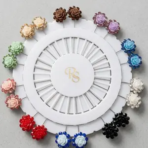 Muslim Women's 12-Pair Floral Hijab Pins Set - Rhinestone Rose Scarf Pins for Modest Fashion Islamic Accessories
