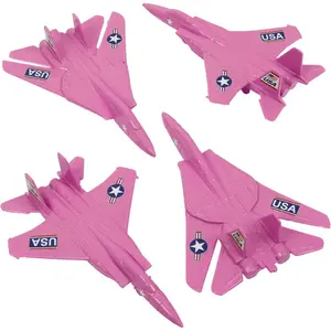 Plastic Army Men Combat Fighter Jets - 4pc Pink Airplanes Made in USA