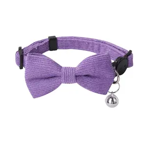 2026 Corduroy Bow Pet Collar Cat Neckband Safety Buckle Cat Bell Anti-Suffocation Accessory Dog Collar