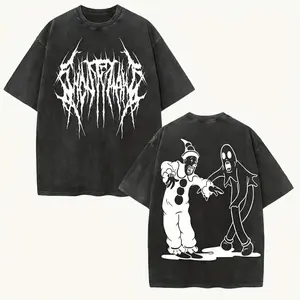 Men’s 250 g washed pure T-shirt with front and back printed patterns — loose, trendy oversized style with a retro distressed look; versatile for casual wear. Classic T-shirt.