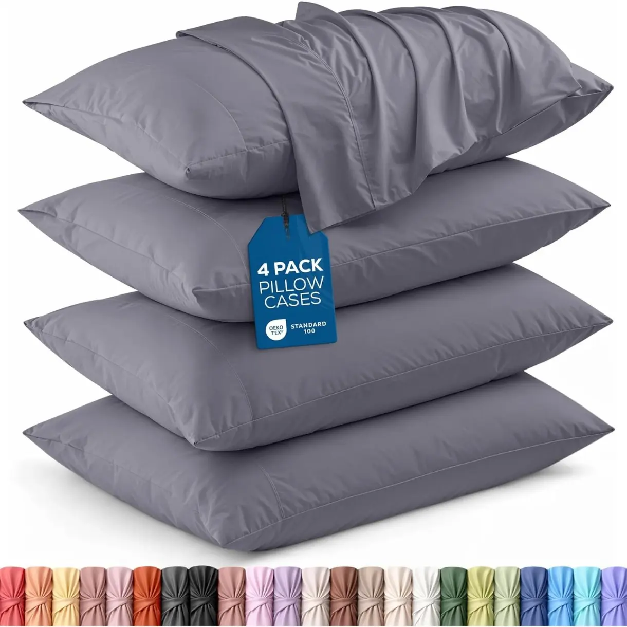 Bedding Queen Pillow Cases - 4 Pack - Envelope Closure - Soft Brushed Microfiber Fabric - Shrinkage and Fade Resistant Pillow Covers Queen Size 20 X 30 Inches (Queen, Grey)