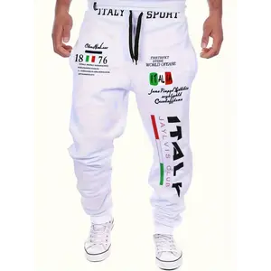 ITALY Themed Men's Drawstring Footed Sweatpants, Casual Slightly Stretch Joggers for Spring Autumn Running Jogging Fabric Menswear