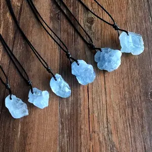 Raw Blue Aquamarine Crystal Pendant Healing Protection Women Men Necklace Gifts