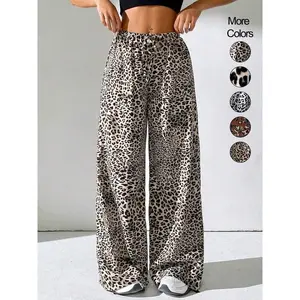 Women’s leopard print drawstring wide-leg pants, spring and autumn casual comfortable pants, women’s daytime underwear GARMENTARY