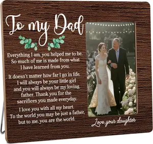 To My Dad Picture Frame Gifts for Dad from Daughter, Father of The Bride Gifts Wooden Picture Frames, 4x6 inch Photo