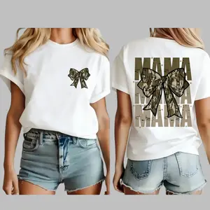 Mama Camo Coquette Bow Shirt, Old School Camo Shirt, Girls Camo Bow Tee, Retro Hunting, Coquette Bow, Camo Dude, Graphic T-shirt ,Gift For Women, Gif For Mom
