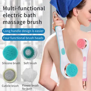 USB Rechargeable Electric Bath Brush with Silicone Back Scrubber – 2 Speed Rotating Waterproof Shower Brush for Spa-Quality Body Cleaning Personal