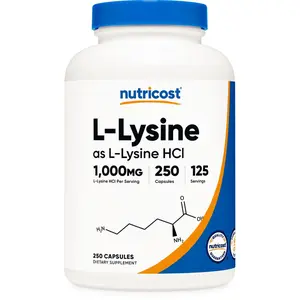 Nutricost L-Lysine 1000mg, 250 Capsules - Gluten Free, Non-GMO, 500mg Per Cap