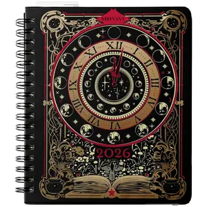 Waiting for the Night 2026 Spiral Dated Weekly Planner, Gothic Witchy Tarot Card-Inspired Design, Wrapped Book Board Cover, 4 Sticker Pages, Pocket, Elastic Strap, Bookmark