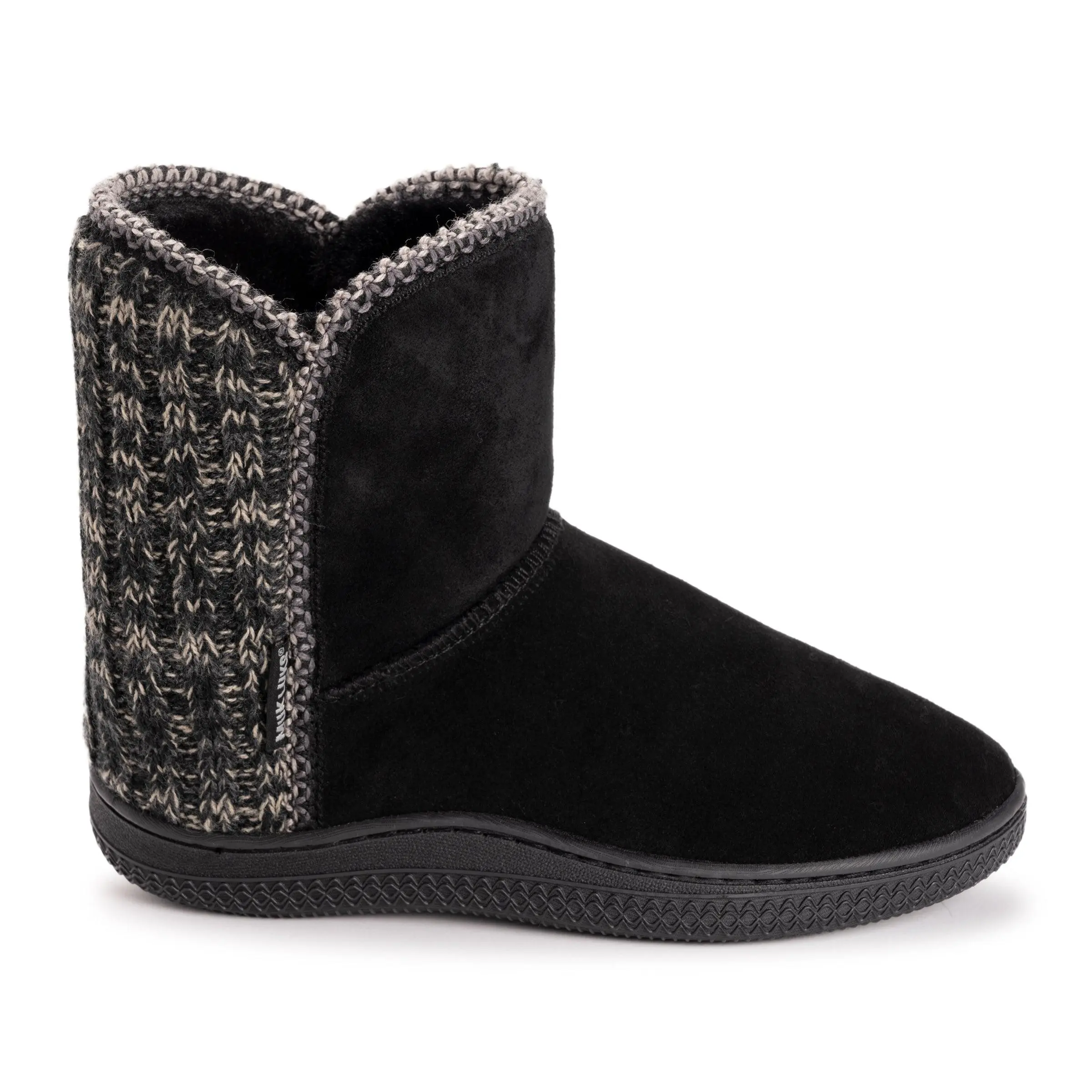 Muk Luks Women's Cheyenne Reese Suede Bootie Slippers, Sherpa Lined with Memory Foam Insole and Knit Accent for Indoor/Outdoor Use, Fashion Footwear, Acrylic, Polyester Mix, Tpr Outsole, L (9-10), M (7-8), Cozy Feet