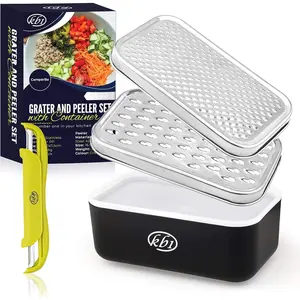 Cheese Grater with Container and Lid & Peeler Set - Vegetable Fruit Multi-Function Stainless Steel Kitchen Utensil Kit with Black  Plastic Storage  Box - Hand  Graters & Peelers