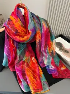 Graffiti Sheer Scarf for Women, High-End Breathable Shawl for Spring Summer, Fashion Versatile Wrap, Sunshade Beach Towel, Headscarf Decor