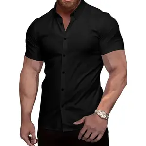 Men’s Slim fit Muscle Dress Shirts Short Sleeve Button Down Shirts for Men fall fashion outfit Black Top