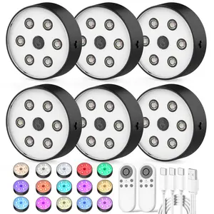 6 Pack 2.4G Under Cabinet Lighting 2600mAh Rechargeable Puck Lights with Remote, Groupable, Sync and Auto Timer off,  Dimmable Under Counter Lights  for Cabinet, Shelves, Display Case