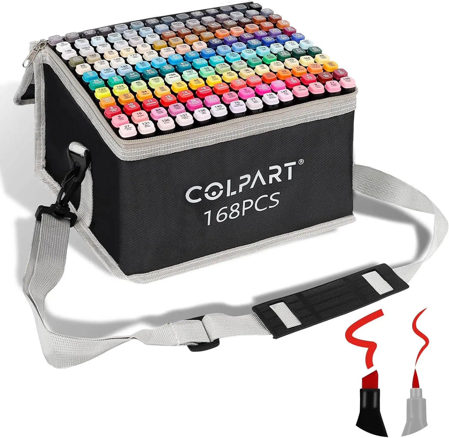 COLPART 168 Colors Alcohol Markers Brush Tip Dual Tip Art Markers for Kids Marker Pens with Pen Holder and Carry Bag for Adult Coloring Painting Supplies Quick-Drying Ink Versatile Use Portable Set