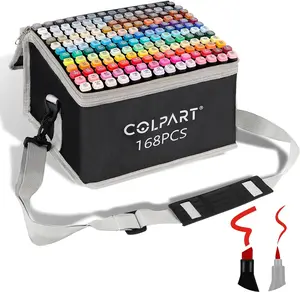 COLPART 168 Colors Alcohol Markers Brush Tip Dual Tip Art Markers for Kids Marker Pens with Pen Holder and Carry Bag for Adult Coloring Painting Supplies Quick-Drying Ink Versatile Use Portable Set
