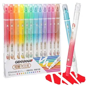 12 Counts  Erasable Highlighters Dual Tip No Bleed Through Smooth Writing Book Journaling Chisel Tip Assorted Colors Highlighter Bright and Vintage Markers for Office Journal Supplies