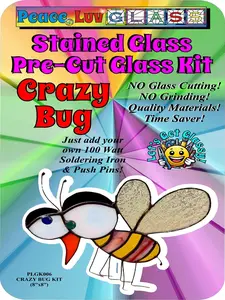 Stained Glass Pre-Cut Glass Kits Crazy Bug Quality Materials Time Saver Beginner Friendly Full Kit includes Everything but 100 Watt Soldering Iron No Glass Cutting No Grinding Suncatchers Glass Panels Stained Glass Hanging Suncatcher