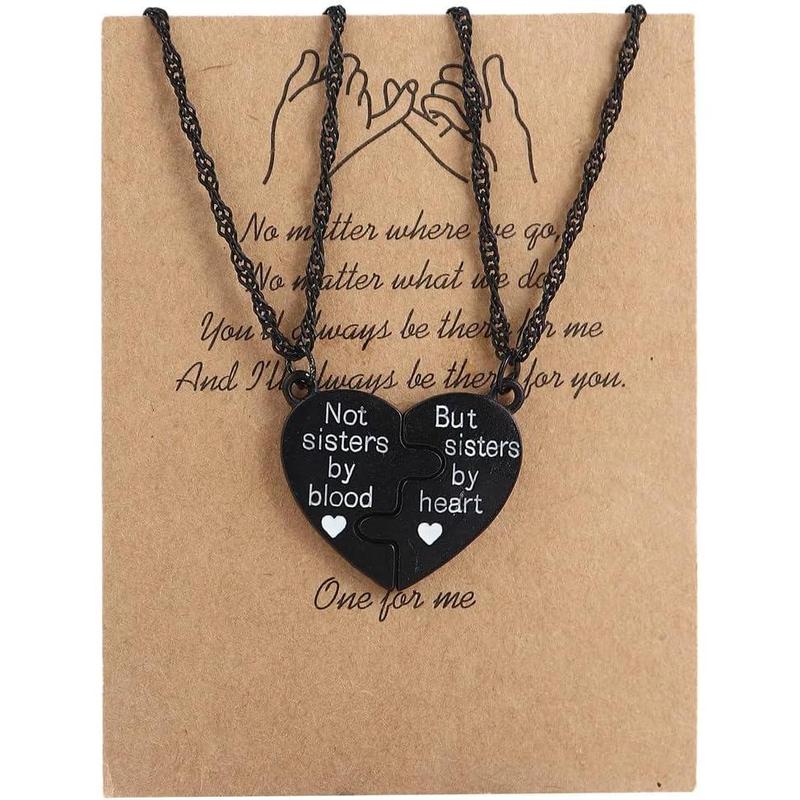 2 count Love Heart Puzzle Pendant Necklace Set Adjustbale Broken Split Heart  Friend Matching Necklace for Women Men Brother Sister Friendship