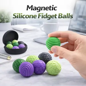 Aura Magnetic Fidget Balls Sensory Toy, 4 or 8 Counts Soft Squishy Silicone Sensory Stress Relief Toy, Quiet Executive Desk Fidget Toys for Office, Fun Textures Roller Travel Toys Gift