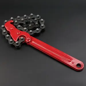 9 Inch Red Chain Wrench, Multifunctional Adjustable Oil Filter Wrench, Chain Car Oil Filter Wrench, Hand Tool for Car Oil Filter, Heavy Duty Tool