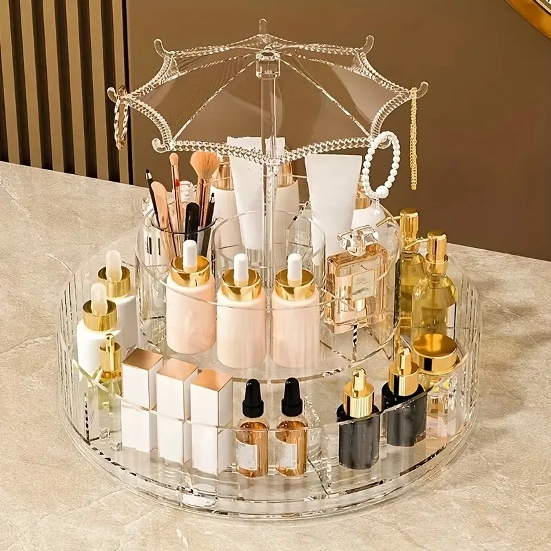 Luxury 360 Degree Rotating Makeup Storage Box, Transparent Organizer, Beauty Organizer, Ideal for Cosmetics, Dressing Table, Bathroom Display, Rotatable Cosmetic Organizer