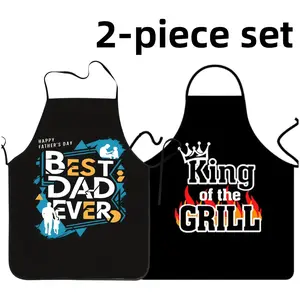 Polyester Best Father Print Apron Set, 2 Counts ﻿Father's Day Gift Apron,Summer Cooking Apron,BBQ Apron for Men,Gift for Father&Husband,Garden Tool,﻿Kitchen Essential, Kitchen Aprons, Cleaning Tool,Beer Grill Apron