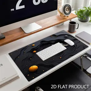Cosmic 3D Paper - Cut Mouse Pad, Digital Printed, Multiple Specifications Available, Surreal Artistic Space Scene with Planets/Stars, Ideal for Desktop Gaming/Work, Non - Custom, Dark Gray Wavy Background