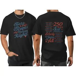 Stars and Stripes and Human Rights Shirt, 250 Years America Still Working On Social Justice Tee, Liberal 4th of July Gift Casual Cotton Menswear Crew Neck Graphic Top T-Shirt Womenswear Streetwear Crewneck Tshirt