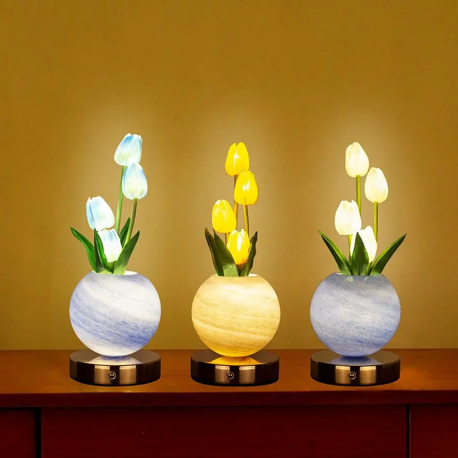 New Tulip Night Light Artificial Flower Lamp USB Charging Bedroom Bedside Atmosphere Light, Decorative Table Lamp for Home Decoration Mother's Day, Valentine's Day, Birthday Gifts, Decorative Lights
