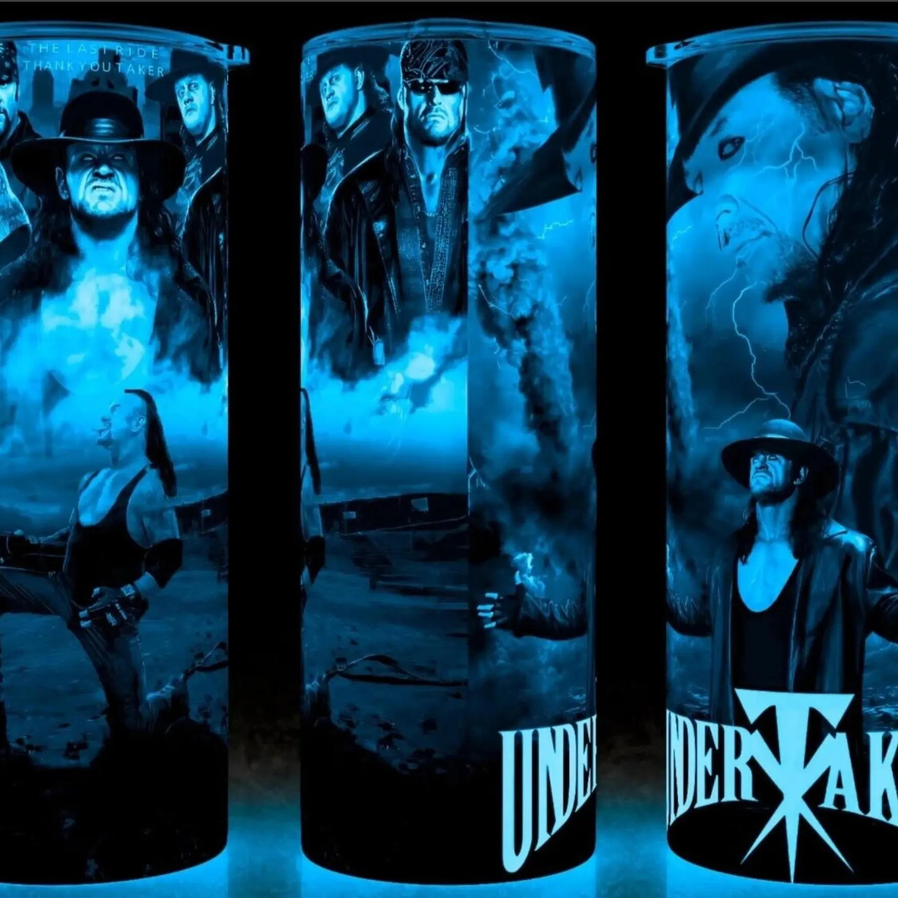 Glow in the Dark Undertaker Wrestling Legend Last Ride Cup Mug Tumbler 20oz Stainless Steel Tumbler with Slide Closure Lid, Reusable Plastic Straw, Handmade Design - Drinkware