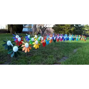 212 MAIN Daisy Spinning Outdoor Decor - Vibrant Daisy-Shape Piece with Permanently Fixed Base, Random Hues, Pack of 6 (Beloit Plastics DAISY6M), Pack Of Six
