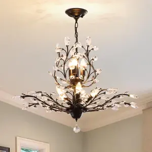 Garwarm 8-Light Vintage K9 Crystal Chandeliers Ceiling Lights Crystal Pendant Lighting Ceiling Light Fixtures Chandeliers Lighting for Living Room Bedroom Restaurant Porch Chandelier(Black)