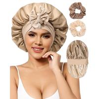 Brown-Champagne Bonnet +  2Pcs Scrunchies
