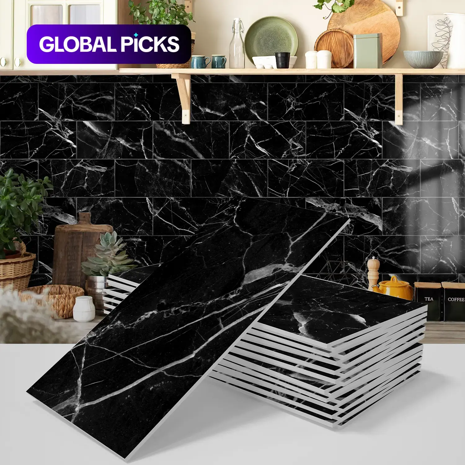 Marble Tile PVC Composite Wall Tile Sticker, Decorative Peel-and-Stick Backsplash for Kitchen and Bathroom, 16/32 pcs, 4 x 8 Inches, Easy to Install #GLOBAL PICKS