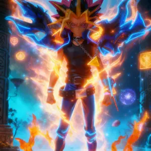 Dark Duelist 3D Risen Printed Anime Guy Figure Exclusive Handmade Masterpiece Limited Release 11.2 Inch Artistry Statue with Removable Pyramid Necklace & Changeable Expression for Adults